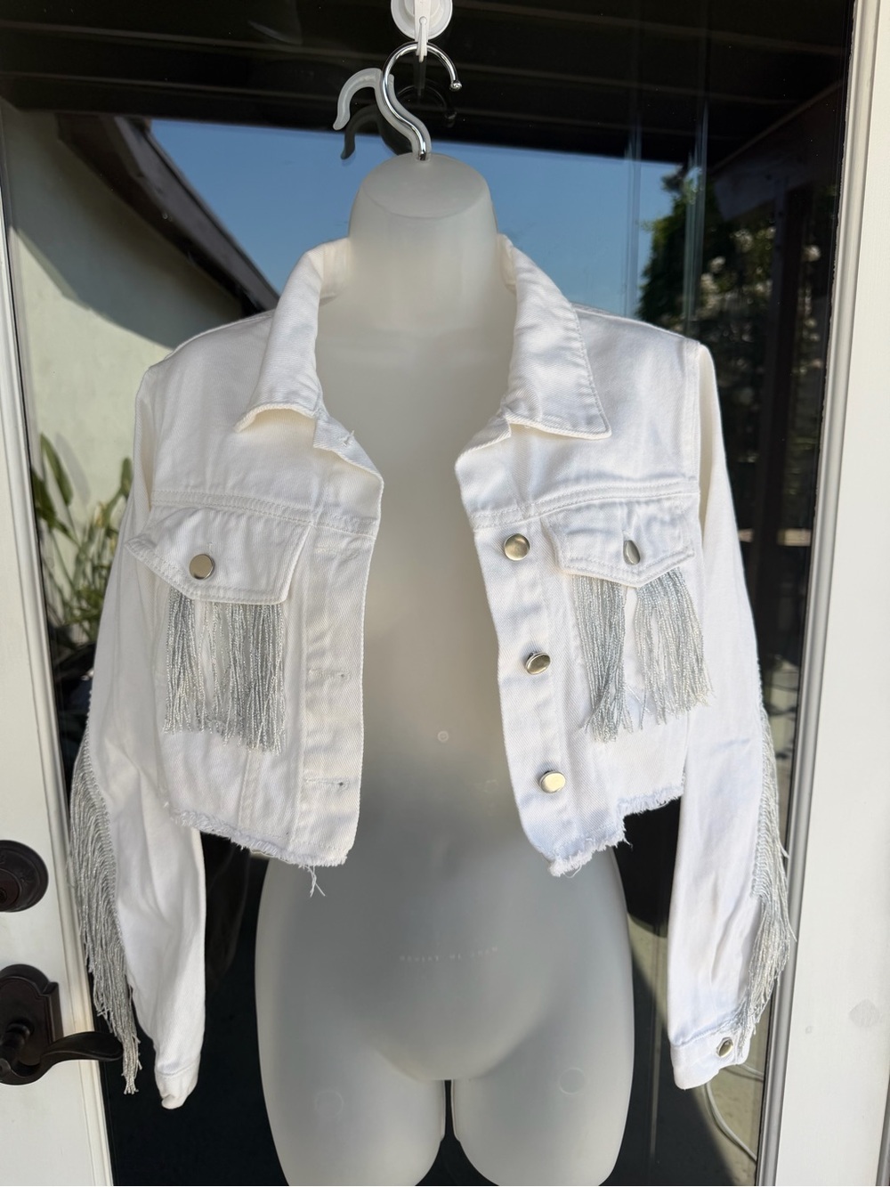 Women's White Fringe Cropped Jacket